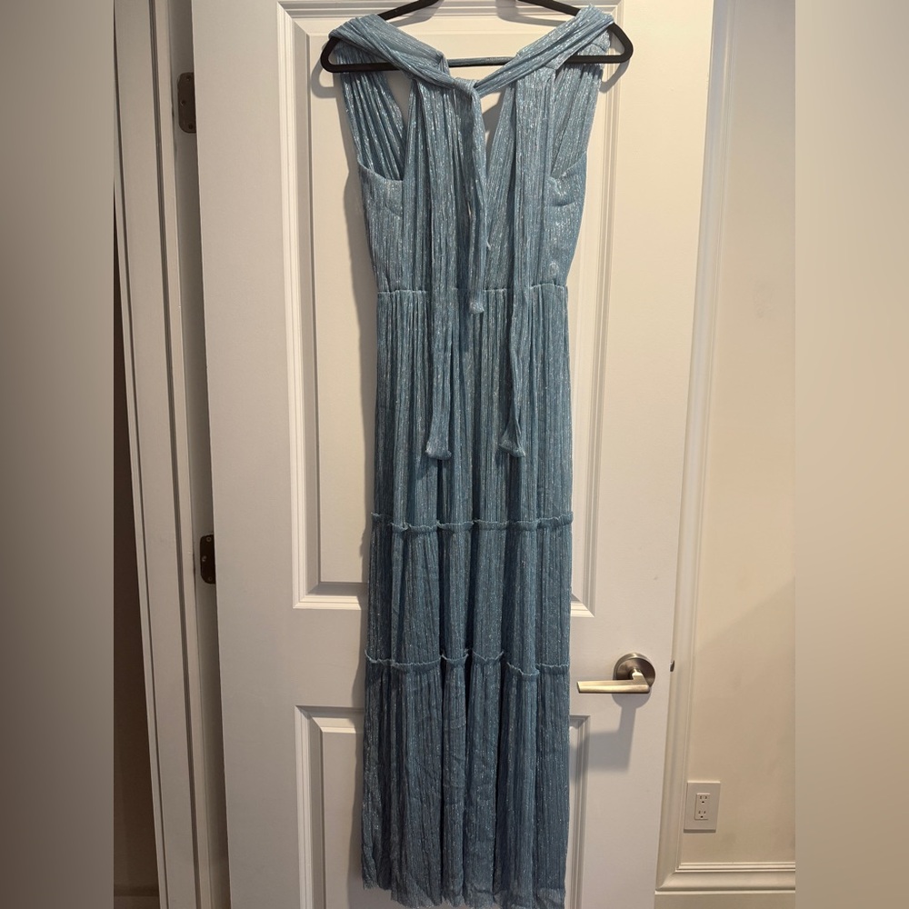 Sabina Musayev Skylar Dress in Marine Blue Metallic Shimmer Missing Belt Sz M - Picture 10 of 11